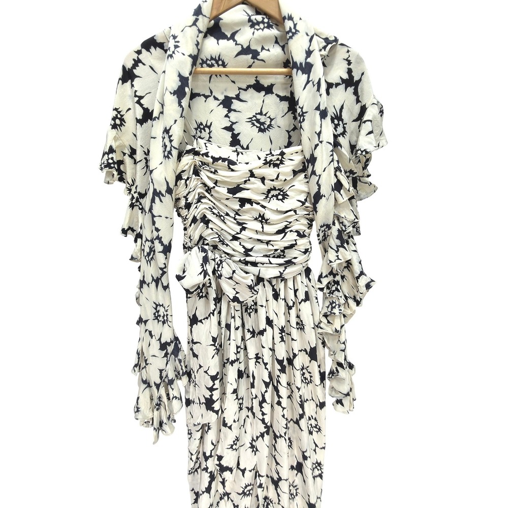 Oscar de la Renta Silk Strapless Floral Maxi Dress Scarf 6 Black White Vintage - Picture 12 of 15